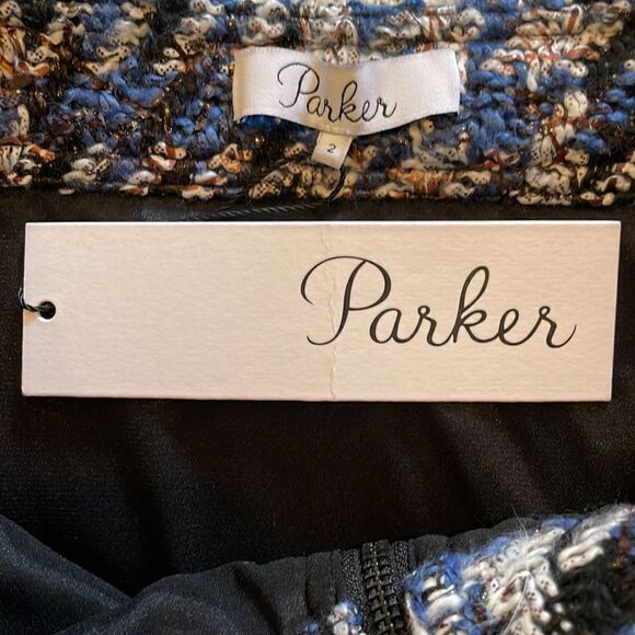 Parker Krista Tweed Blue Plaid Mini Zip Up Pencil Skirt - Picture 7 of 9